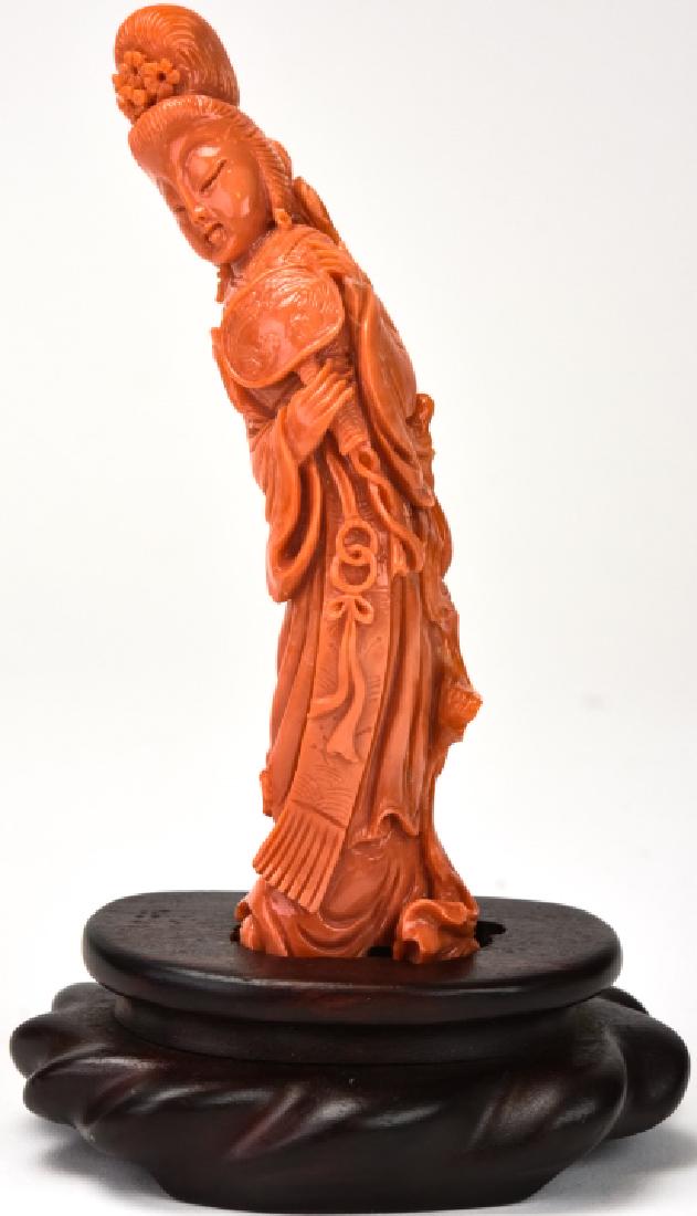 Antique Chinese Hand Carved Coral Statue w Base (1 of 9)