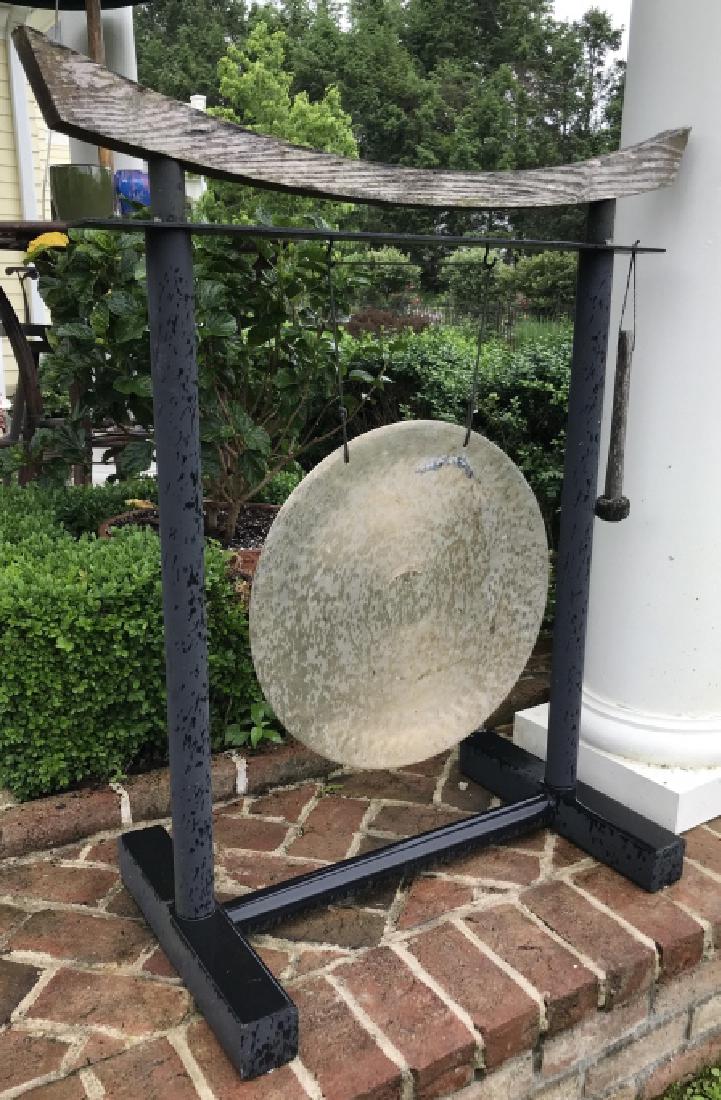 Asian Style Teak & Metal Large Scale Gong Bell (1 of 3)