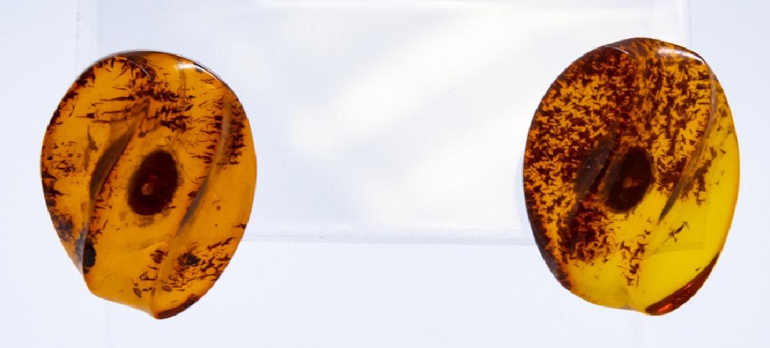 Pair of 14kt Yellow Gold & Carved Amber Earrings (1 of 5)