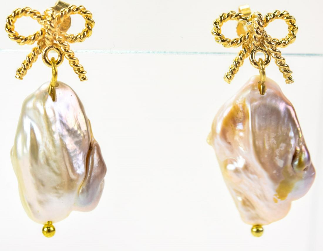 Pair of 14kt Yellow Gold & Baroque Pearl Earrings (1 of 4)
