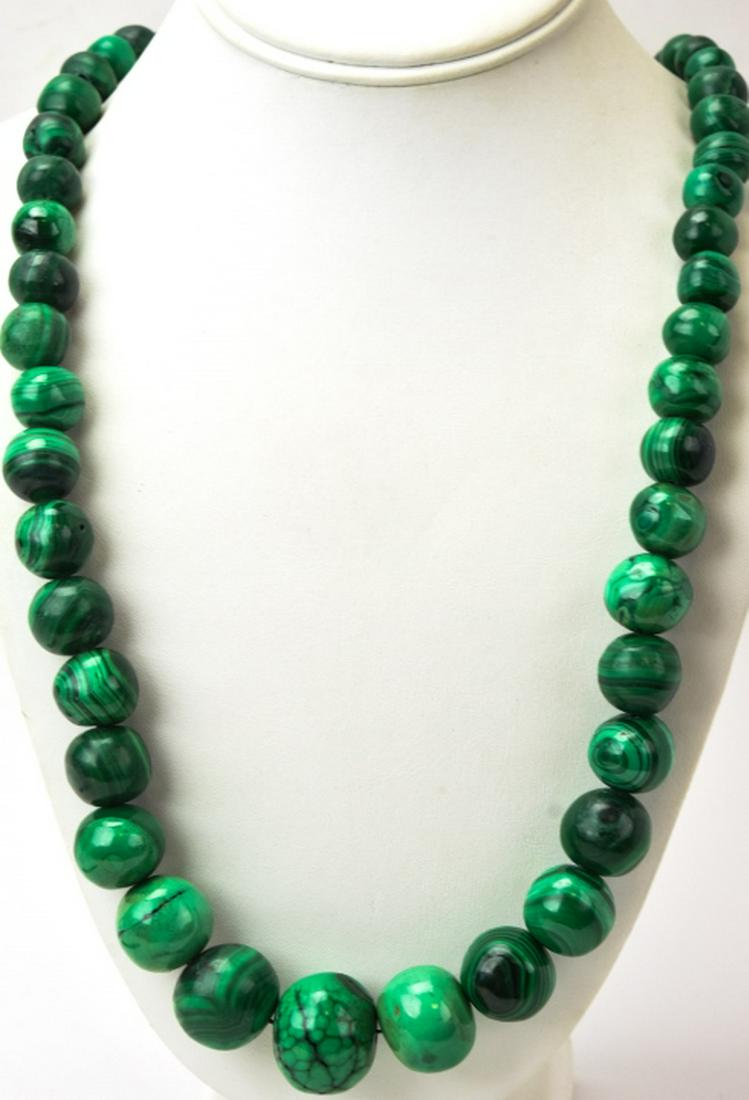 Vintage Carved Malachite Necklace w Large Beads (1 of 7)