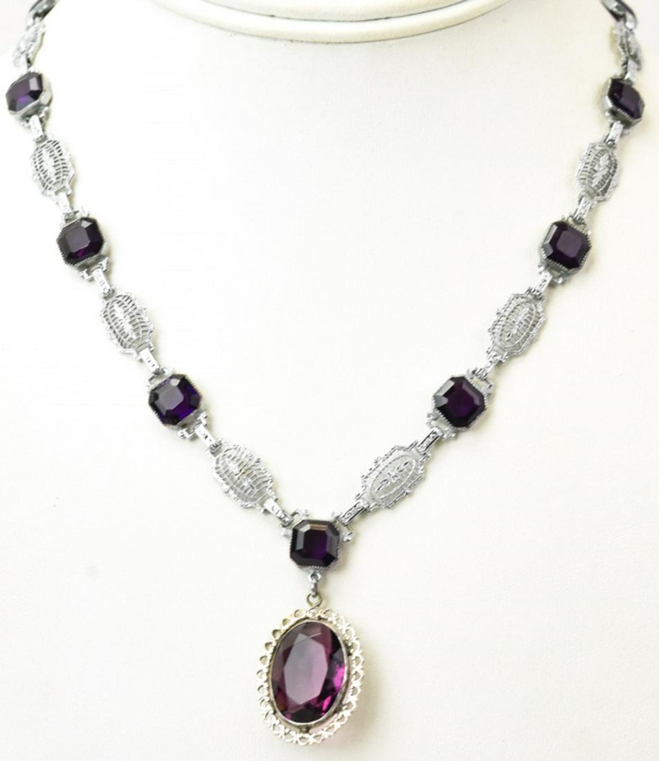 Antique Art Deco Silver & Amethyst Necklace (1 of 8)