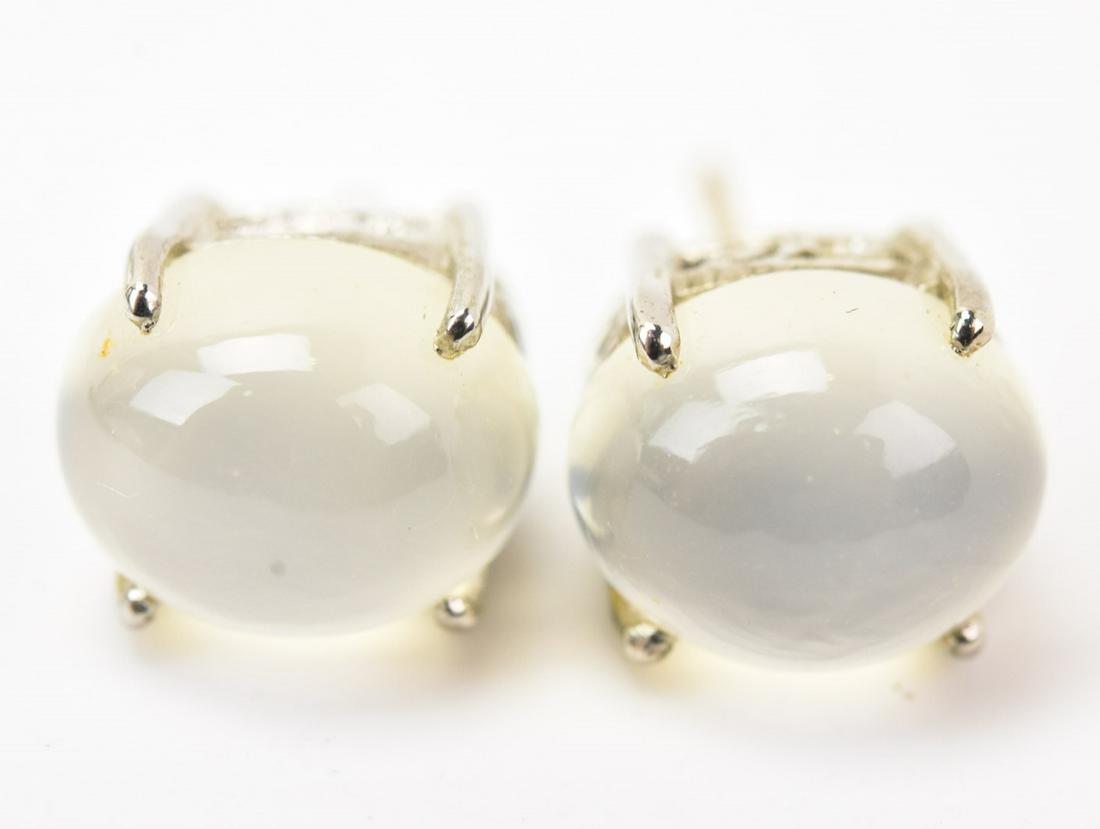 Pair Sterling Silver & Cabochon Moonstone Earrings (1 of 5)