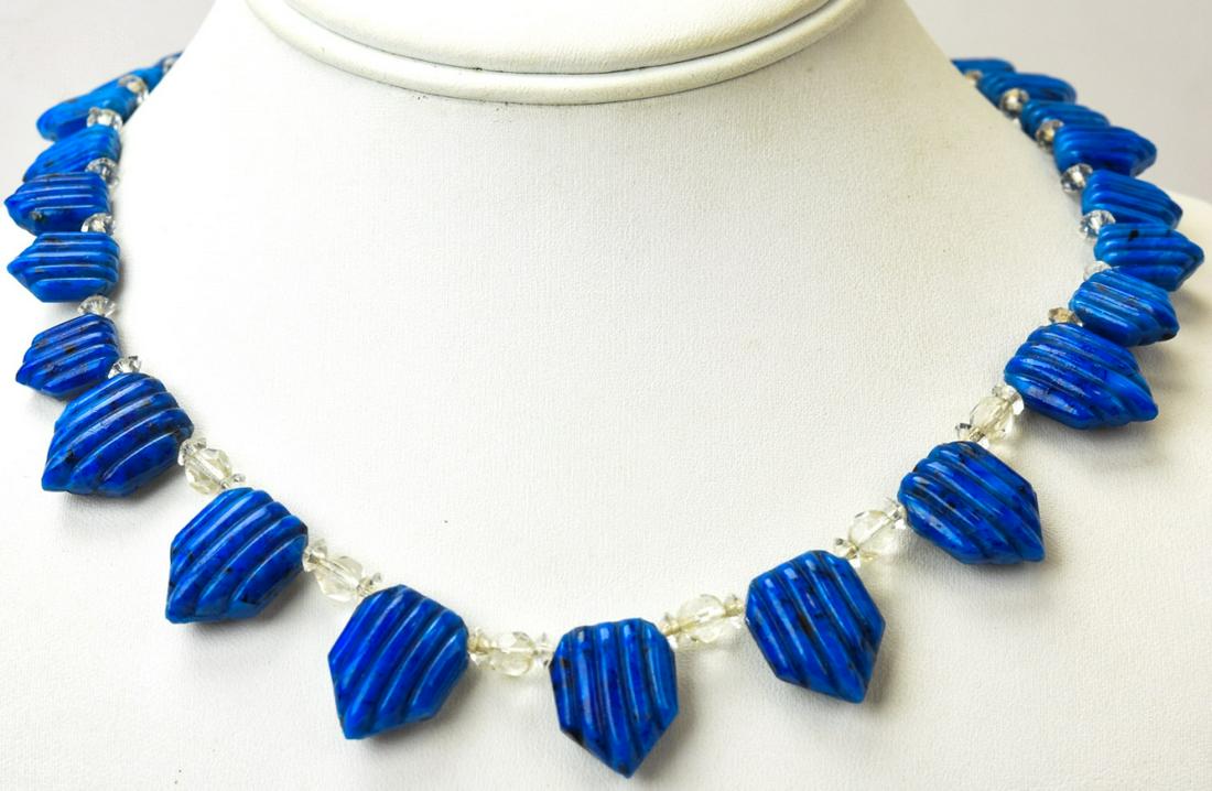 Antique Lapis Glass & Crystal Art Deco Necklace (1 of 6)