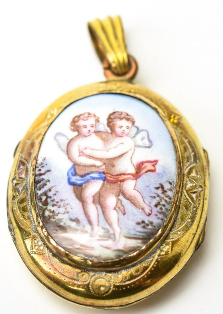 Antique Austrian Enamel Locket W Cupids (1 of 6)