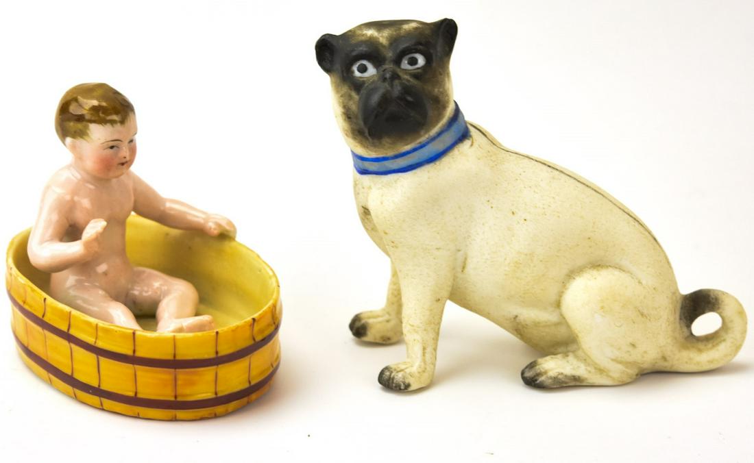 Antique Bisque Dog & Bathing Beauty Doll Figure (1 of 7)