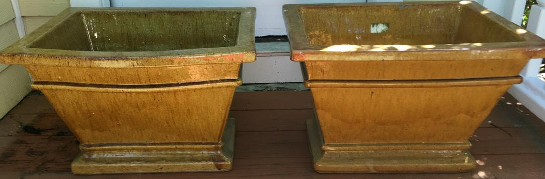 Pair Large Yellow Glazed Stone Garden Planters (1 of 4)