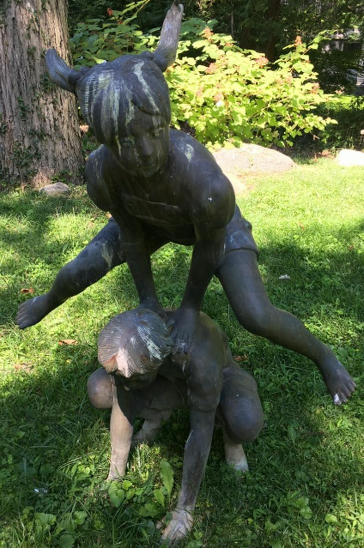 Cast Bronze Life Size Statue of Boy & Girl Playing (1 of 8)