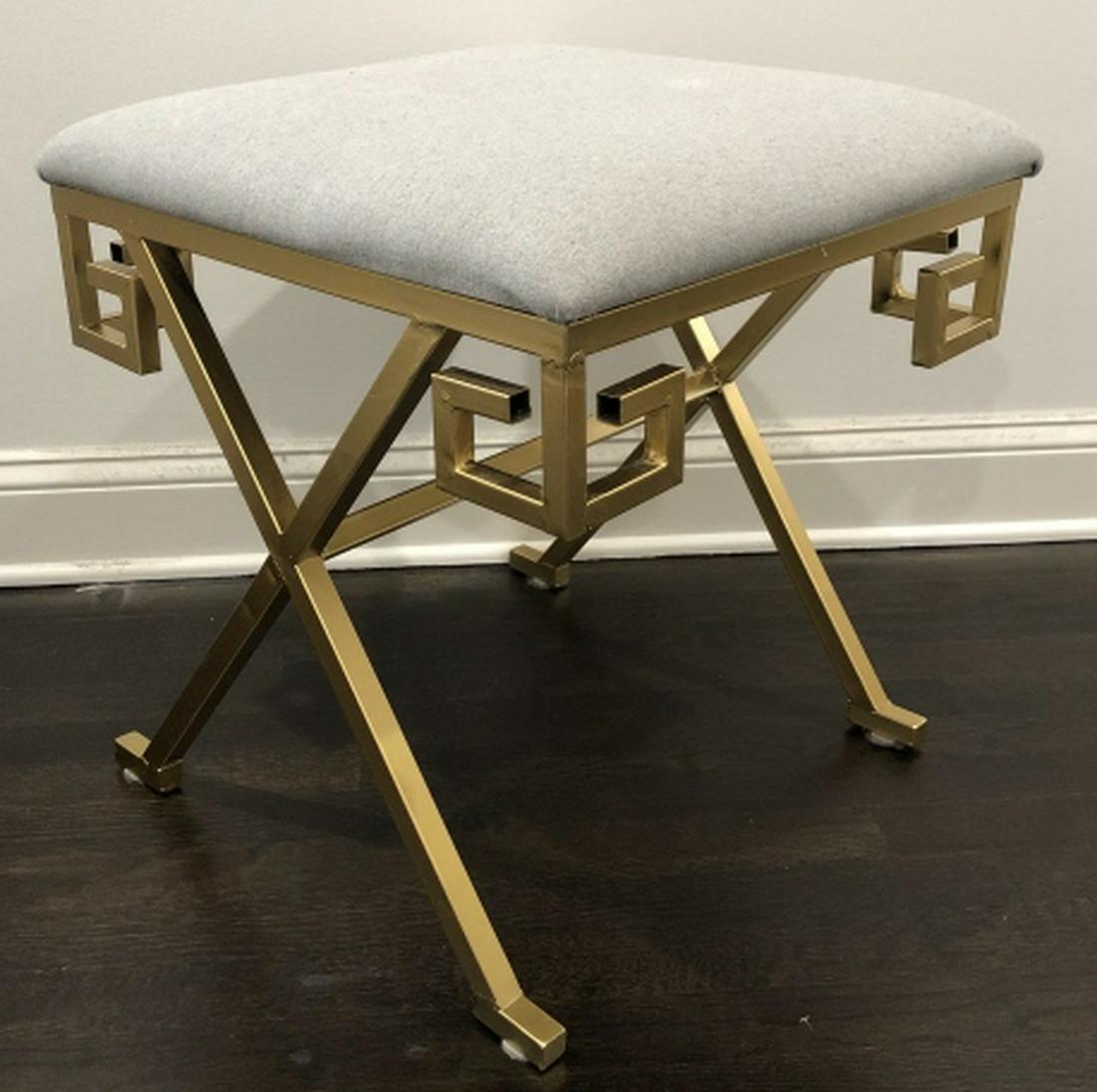 Gilt Metal Upholstered Greek Key Vanity / Bench (1 of 4)