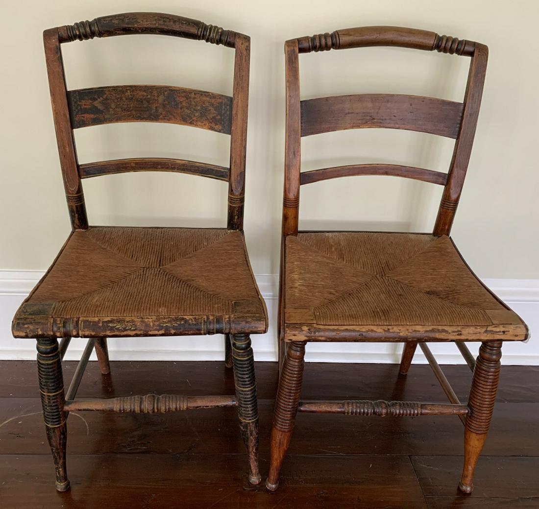 Pair Hitchcock Style Side Chairs W Rush Seats (1 of 10)