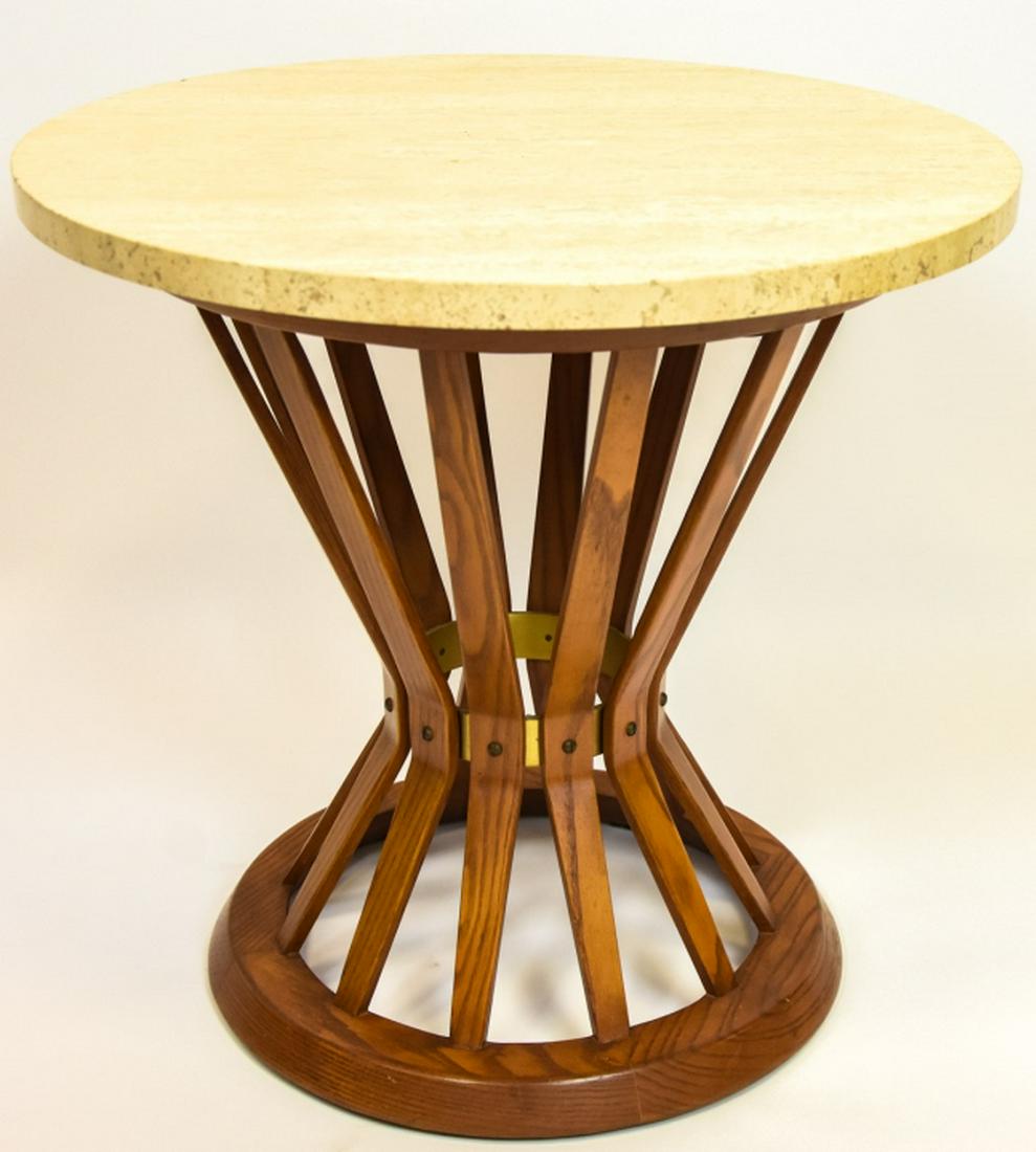 Dunbar Mid Century Corseted Travertine Top Table (1 of 9)