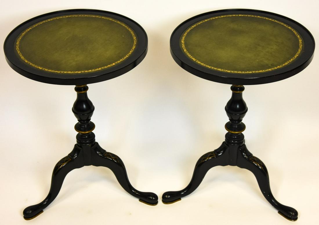 2 Empire Black Lacquer Leather Top Pedestal Tables (1 of 10)