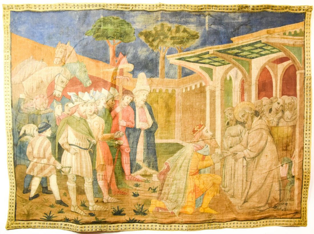 Antique Painted Tapestry Medieval King Coronation (1 of 10)