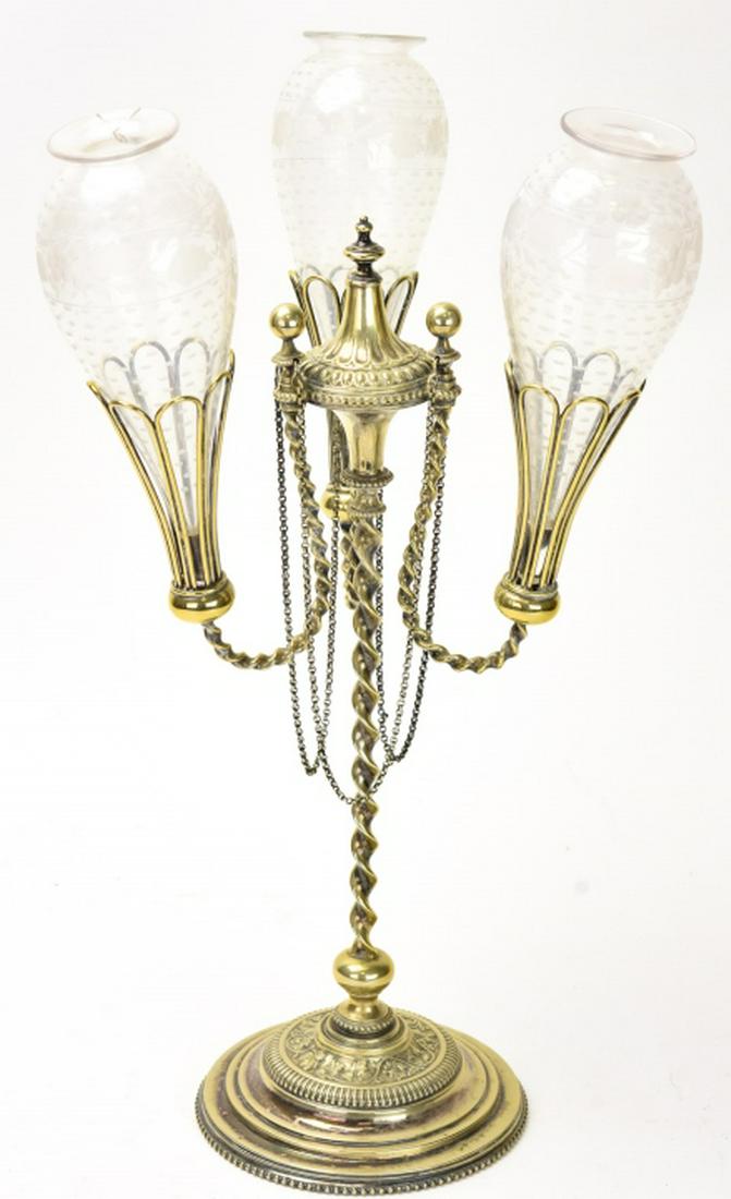 Antique English Silver Plate, Etched Glass Epergne (1 of 9)