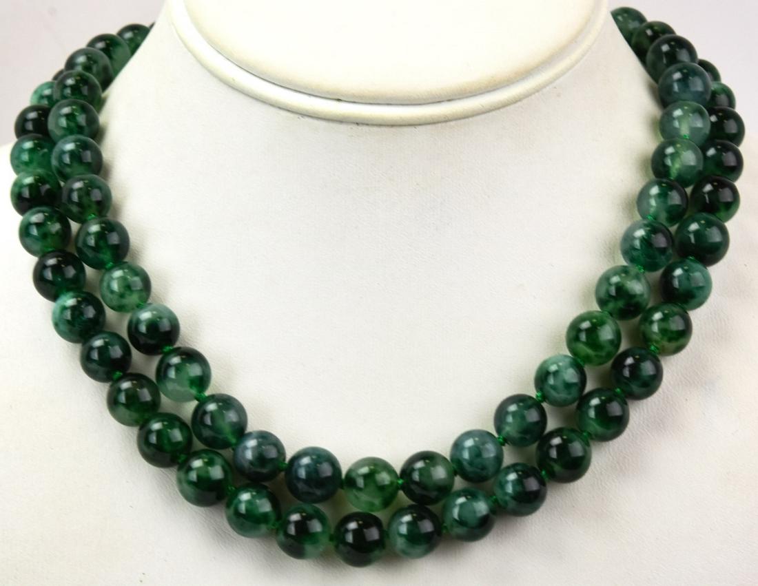 Pair of Green & White Jade Beaded Necklace Strands (1 of 7)