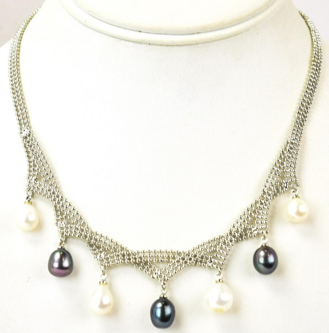 Mesh Metal Two Tone Baroque Pearl Pendant Necklace (1 of 6)