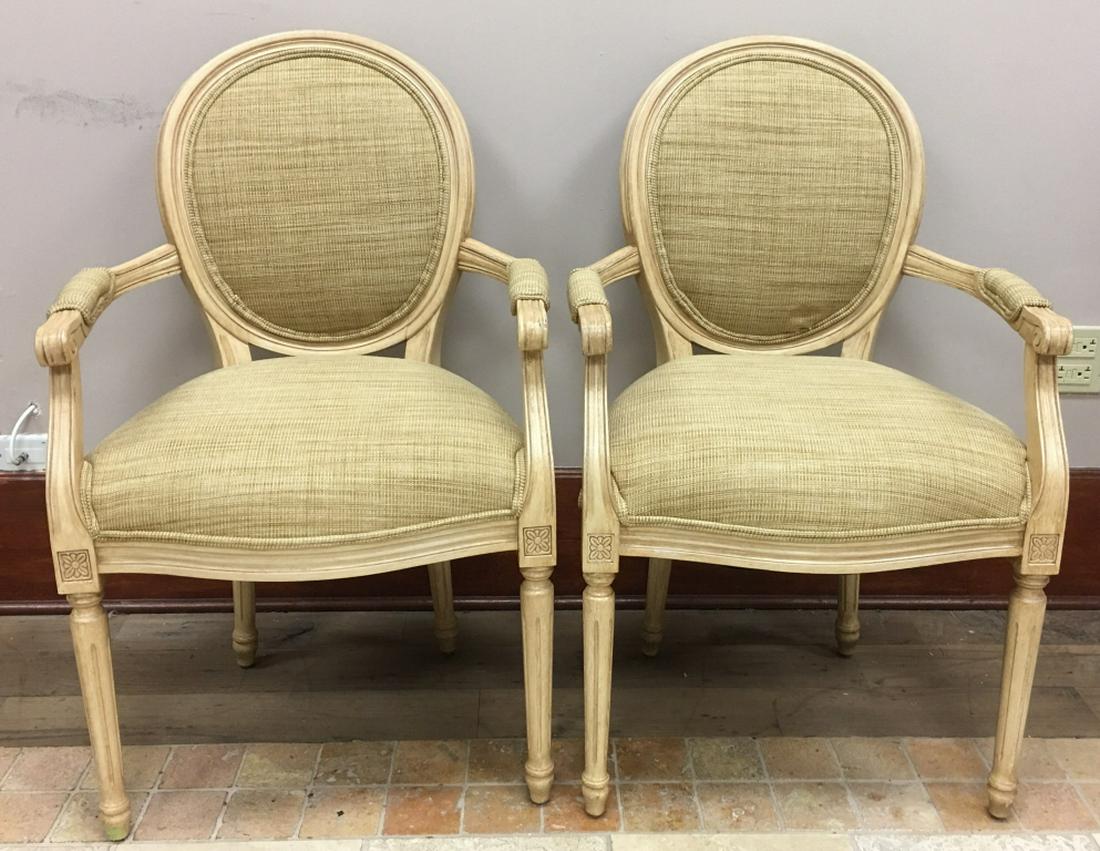 Pair Louis XVI Style Balloon Back Arm Chairs (1 of 4)