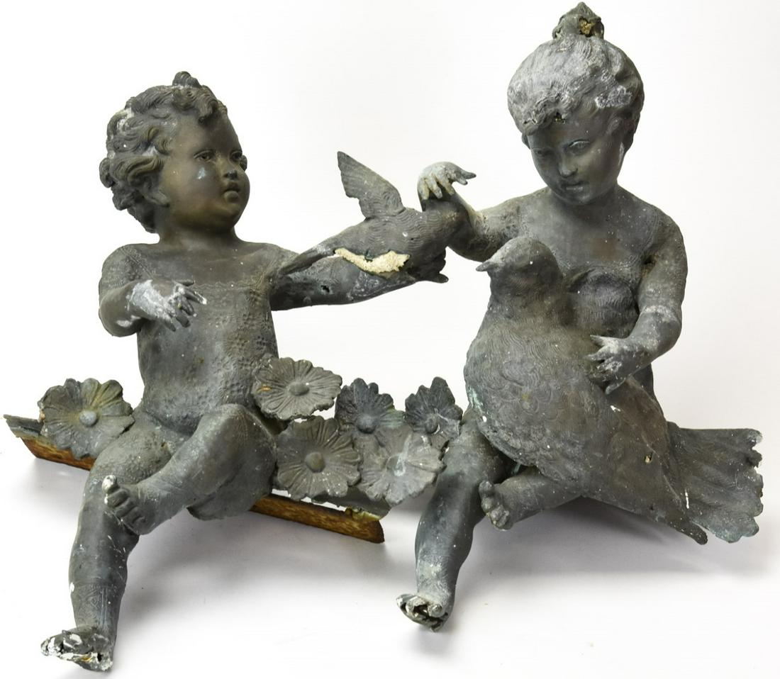 Pair Cast Bronze Putti Style Garden Shelf Statues (1 of 9)