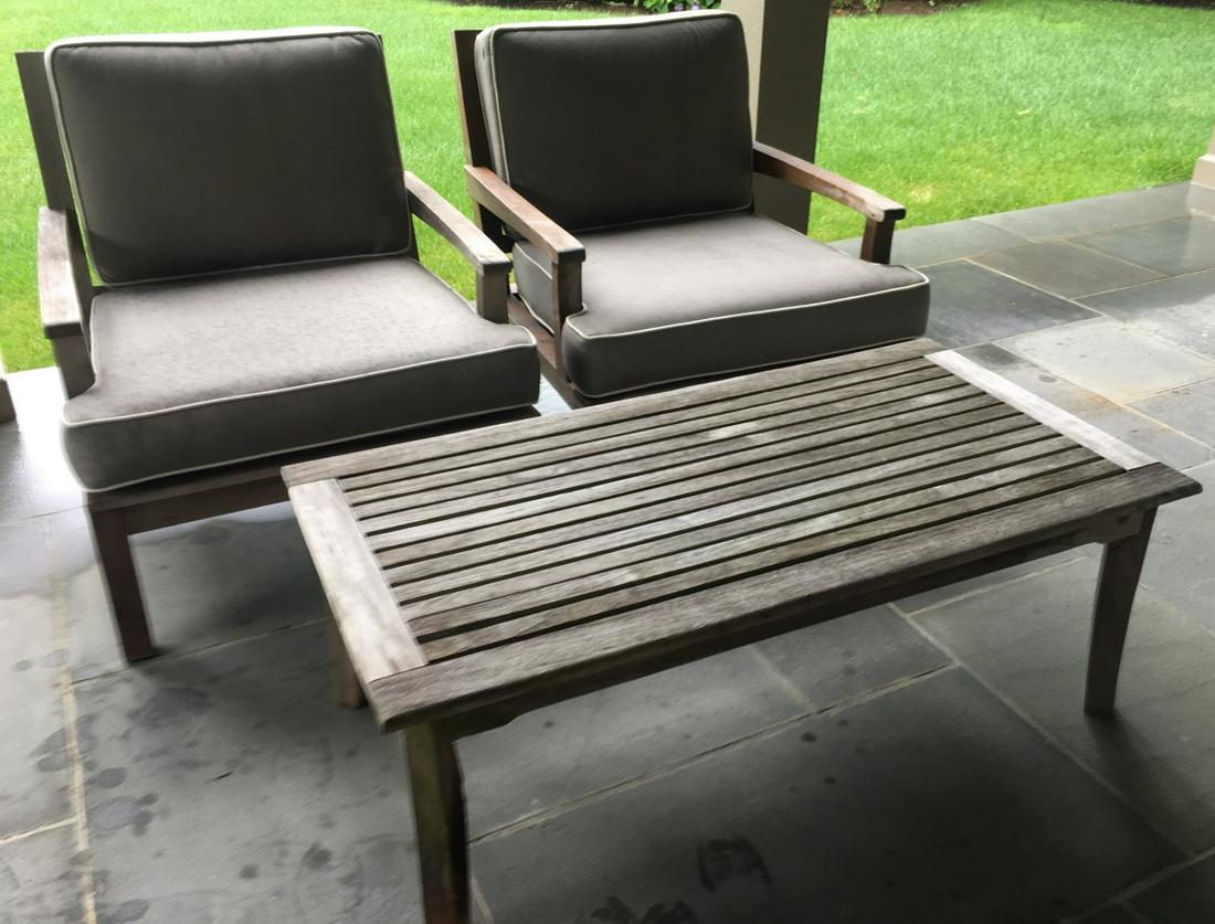 2 Frontgate Outdoor Teak Armchairs & Coffee Table (1 of 4)