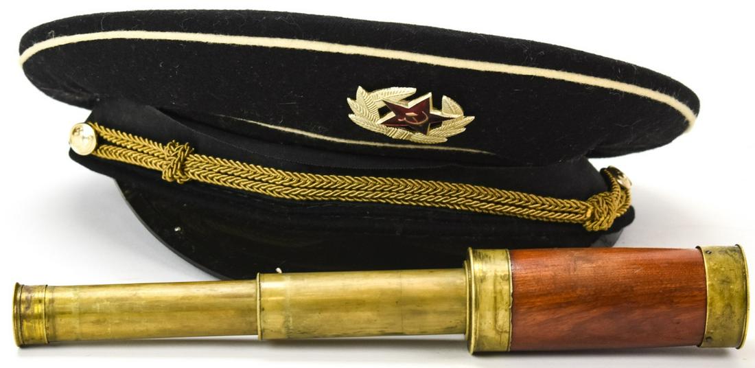 Russian Soviet Visor Cap & Brass Spyglass (1 of 8)