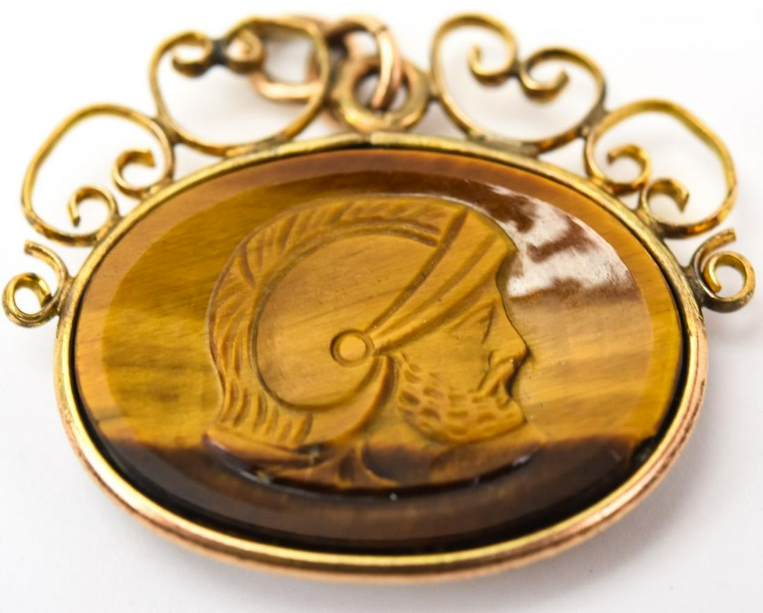 Antique 19th C Tiger's Eye Soldier Cameo Pendant (1 of 5)