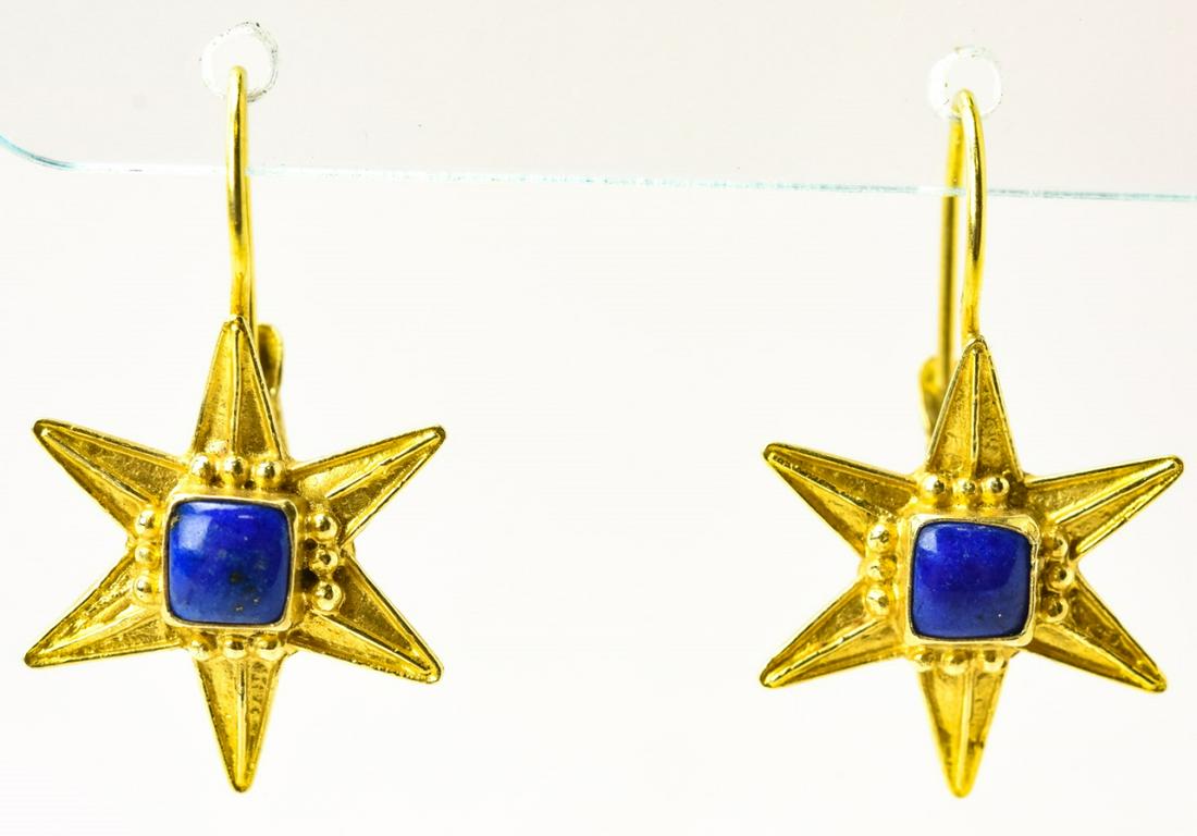 Pair Estate 14kt Yellow Gold & Lapis Star Earrings (1 of 6)