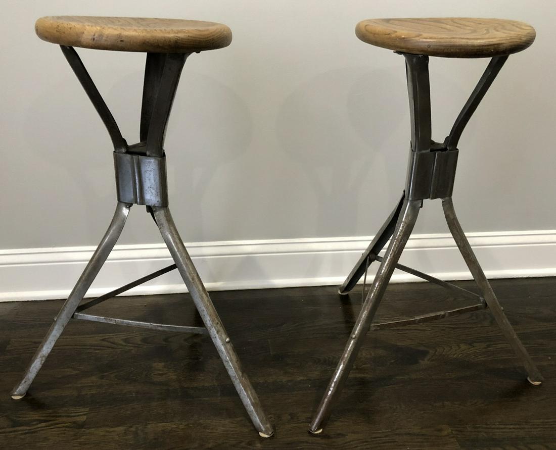2 Contemporary Craftsman Iron + Carved Wood Stools (1 of 5)