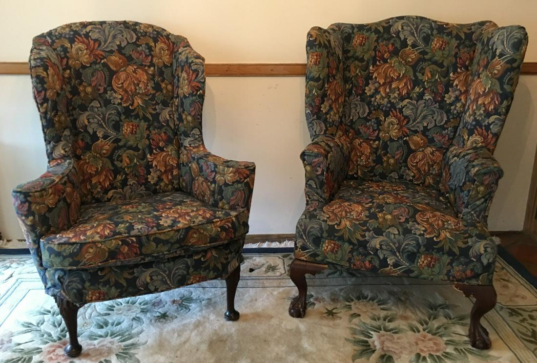 2 Queen Anne Style Arm Chairs W Floral Upholstery (1 of 6)