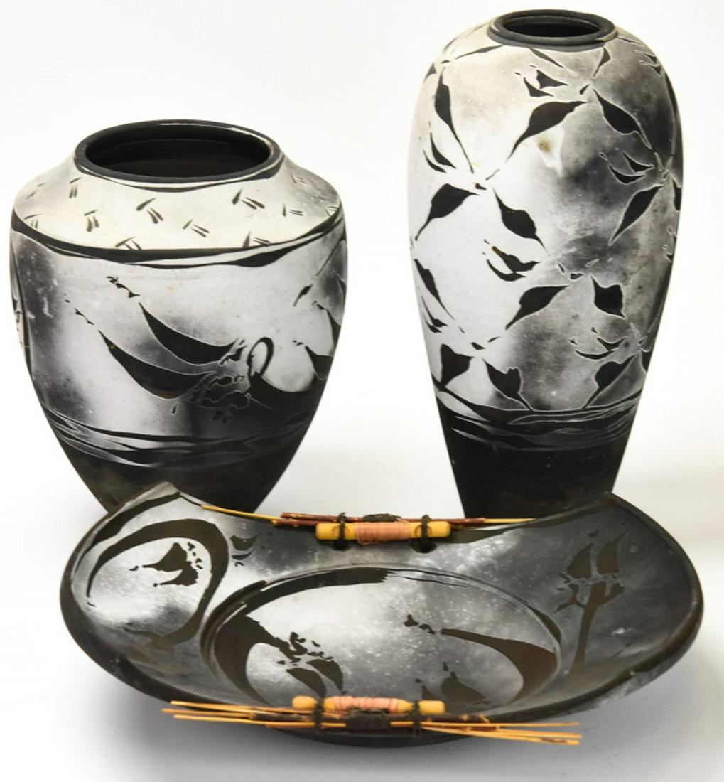 Scott Lindberg Raku Smokey Pottery Trio (1 of 10)