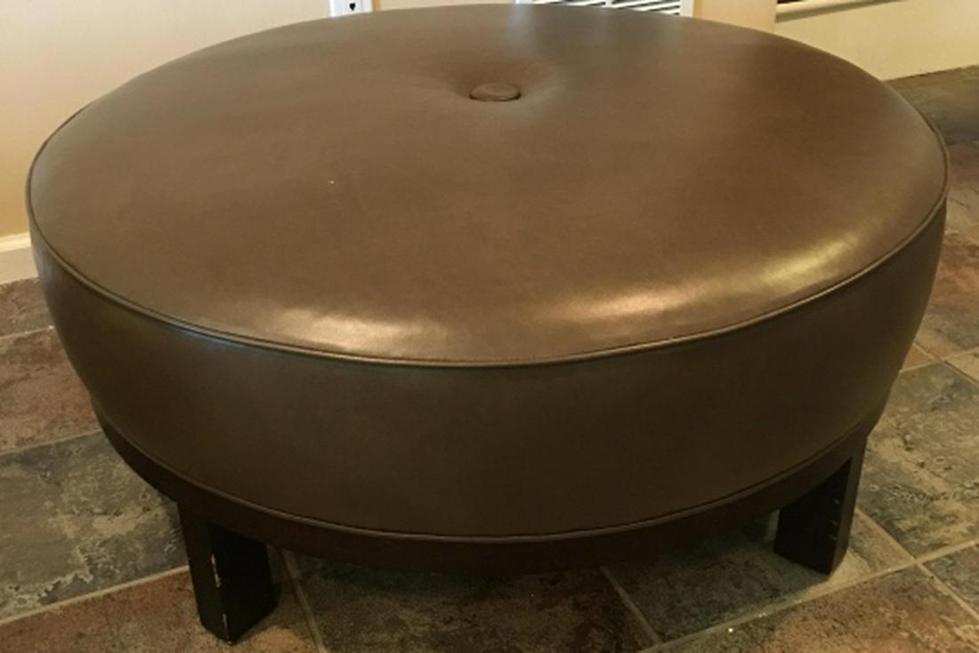 Contemporary Round Leather Ottoman (1 of 4)