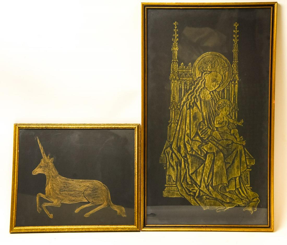 2 Antique Framed Grave Rubbings (1 of 7)