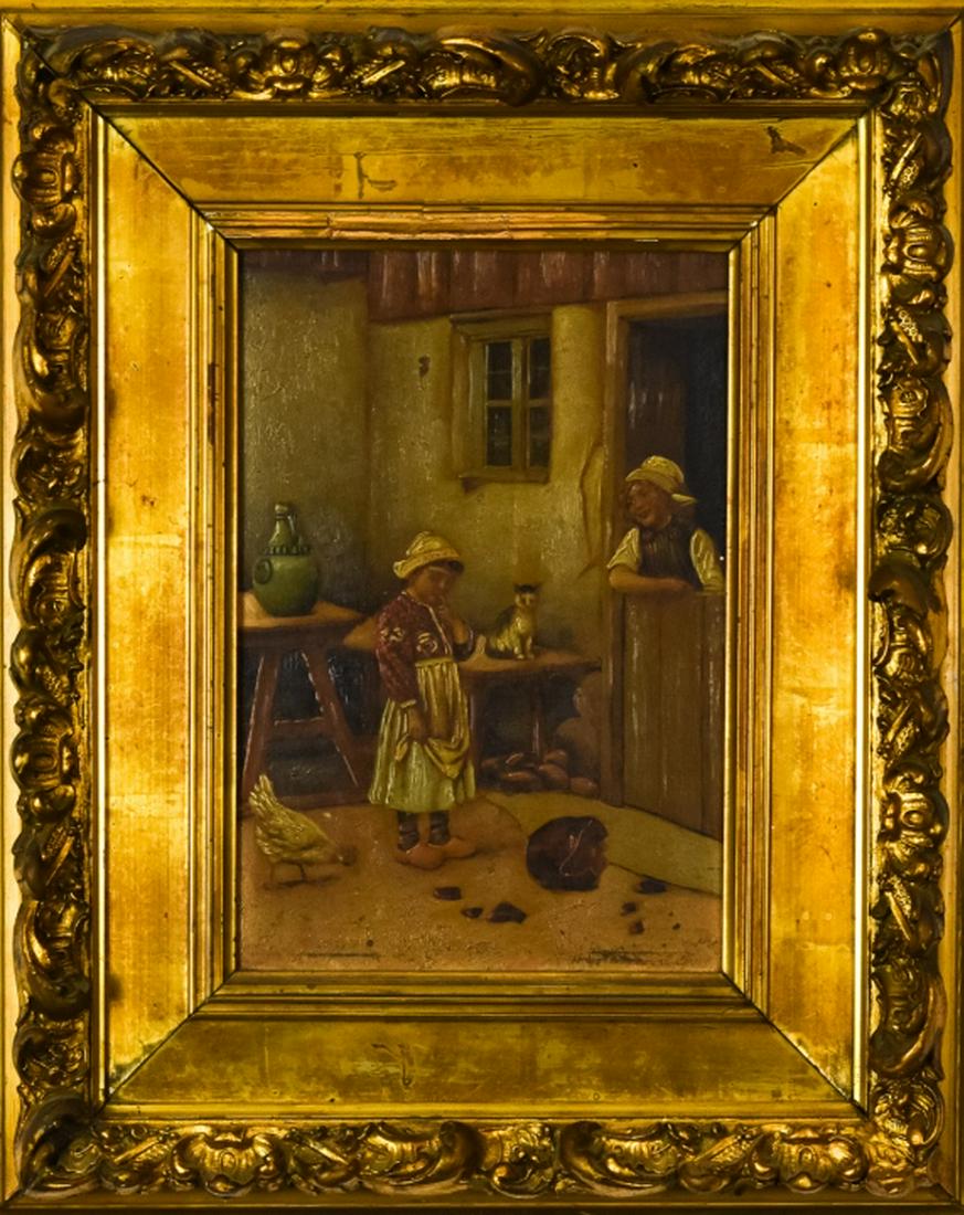 Antique Genre Scene Oil Painting (1 of 8)