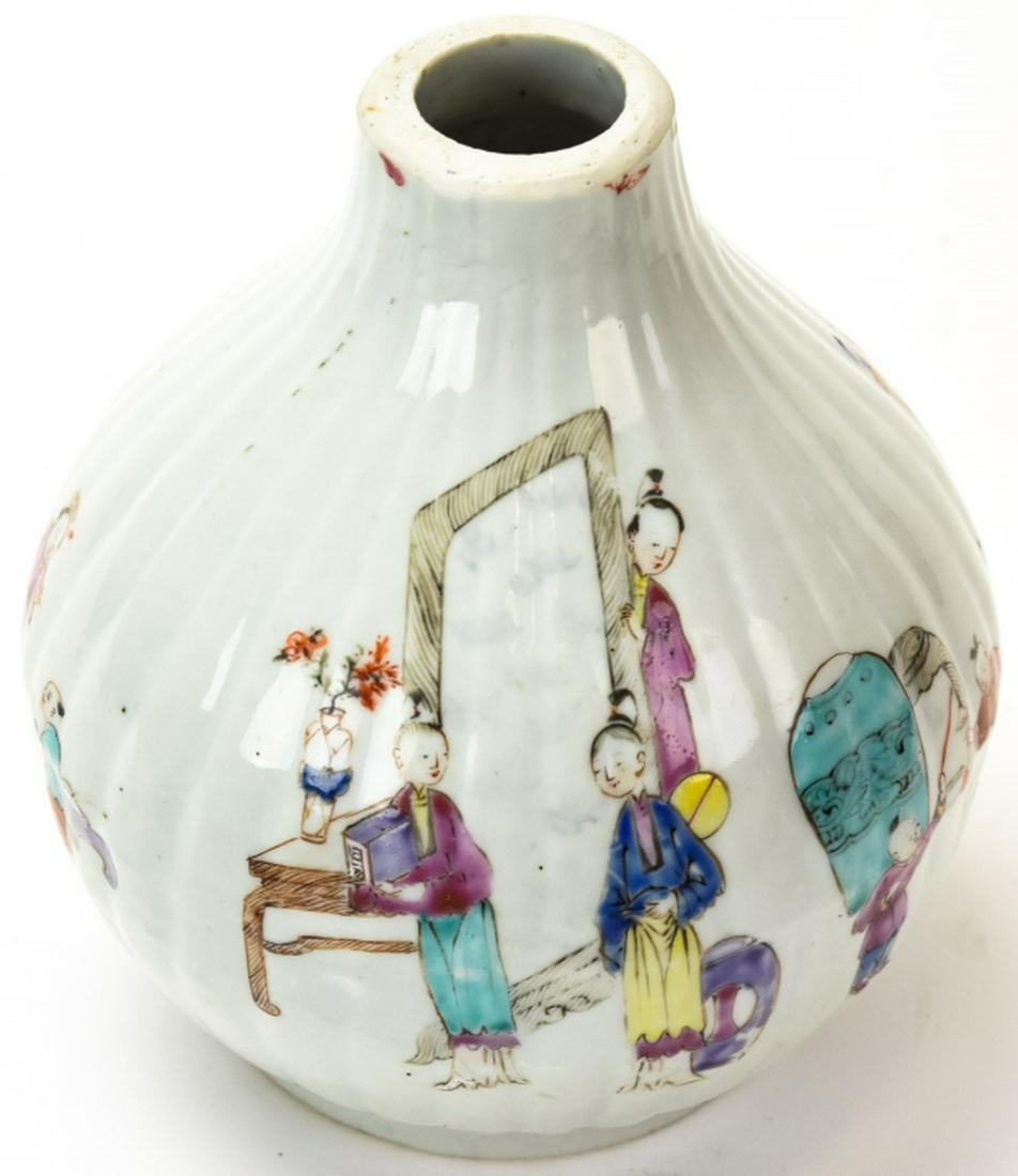 Antique Chinese Hand Painted Porcelain Vase: Antique Chinese Hand Painted Porcelain Vase. Featuring hand painted motifs of children in a courtyard. 6.5 inches x 4.5 inches in diameter.