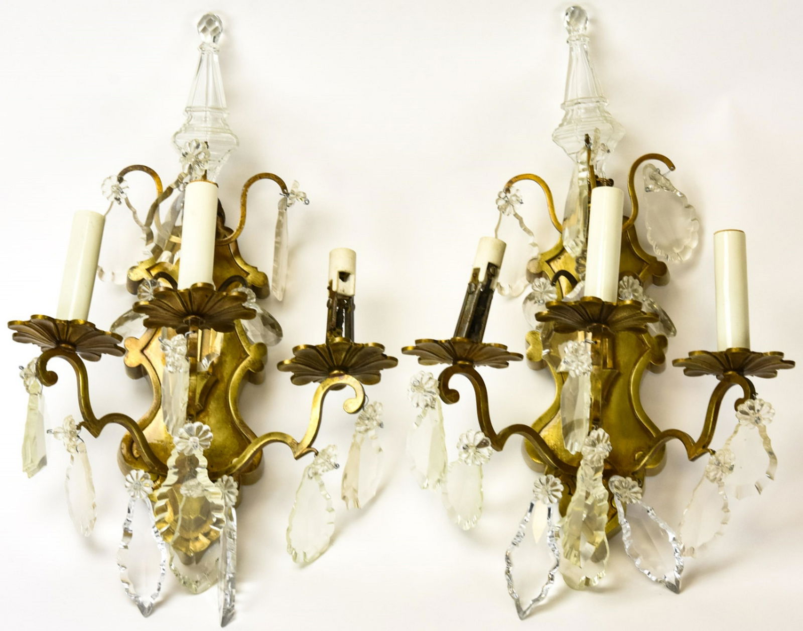 Pair French Rococo Style Brass & Crystal Sconces (1 of 9)