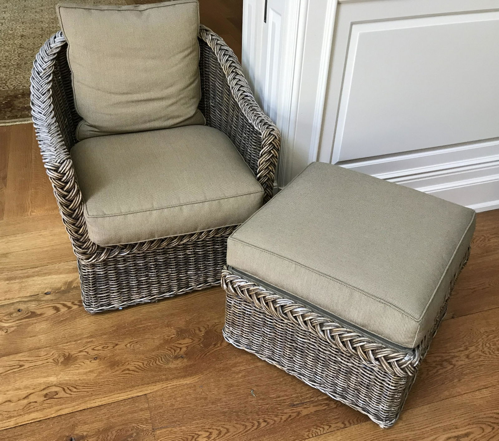 Contemporary Pierce Martin Wicker Armchair Ottoman (1 of 4)