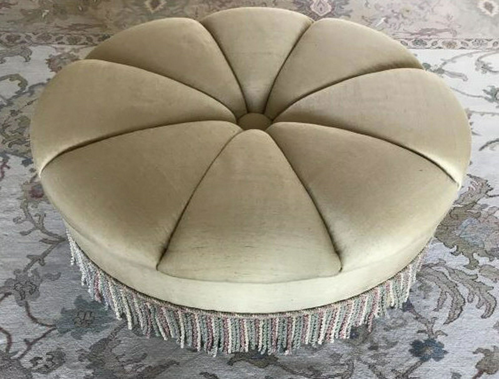 Contemporary Edward Ferrell Silk Tufted Ottoman (1 of 3)