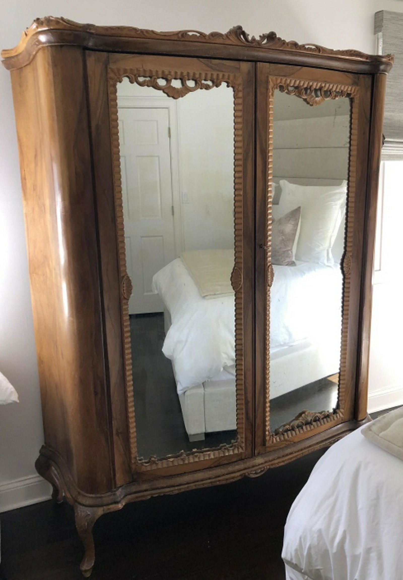 Antique Edwardian Carved Mirror Front Wardrobe (1 of 9)