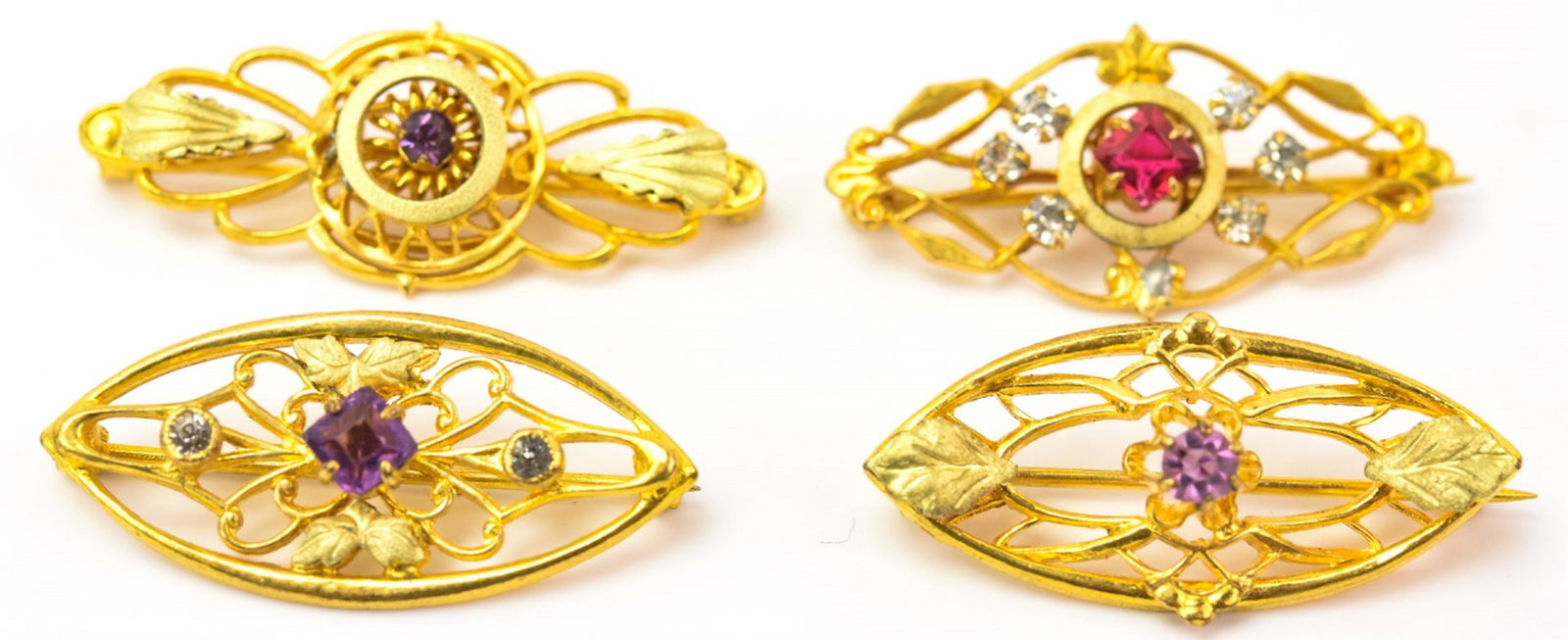 Four Antique C 1900 Gold Filled Brooch Pins (1 of 9)
