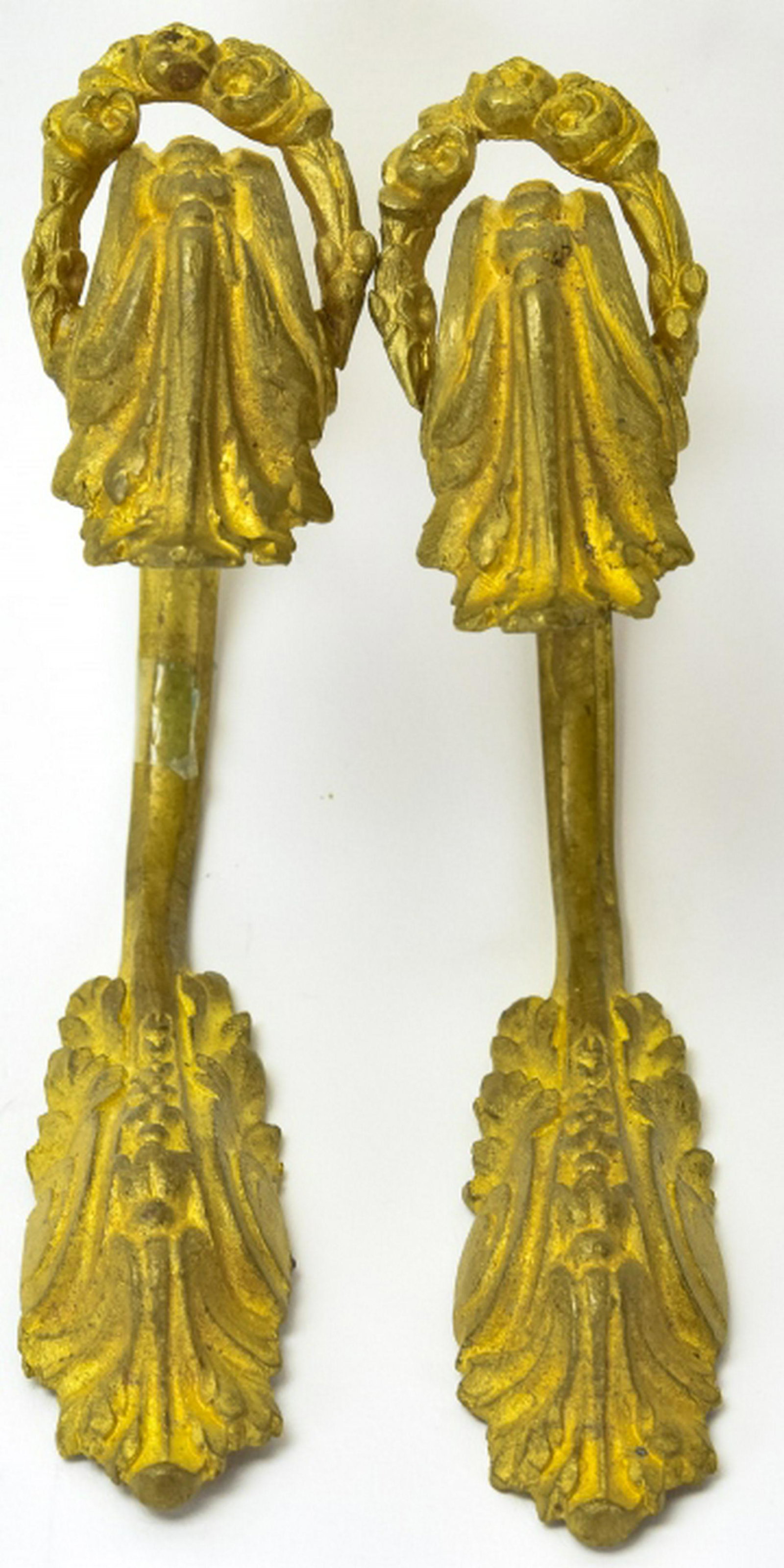 Pair of Antique Gilt Ormolu Tie Backs or Hooks: Pair of Antique Gilt Ormolu Tie Backs or Hooks. Each measures 6 inches in length.