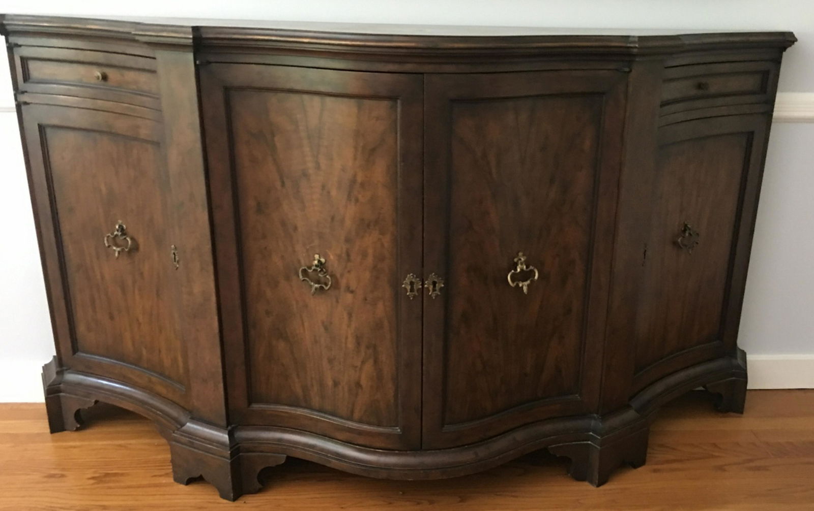 Contemporary Burled Wood Serpentine Buffet (1 of 6)