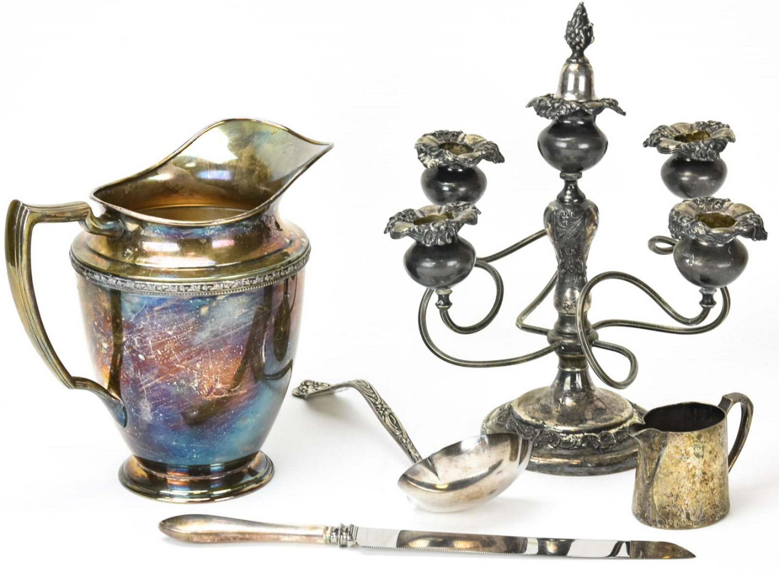 Vintage Silver Plate Pitcher, Candelabra, Utensils (1 of 9)