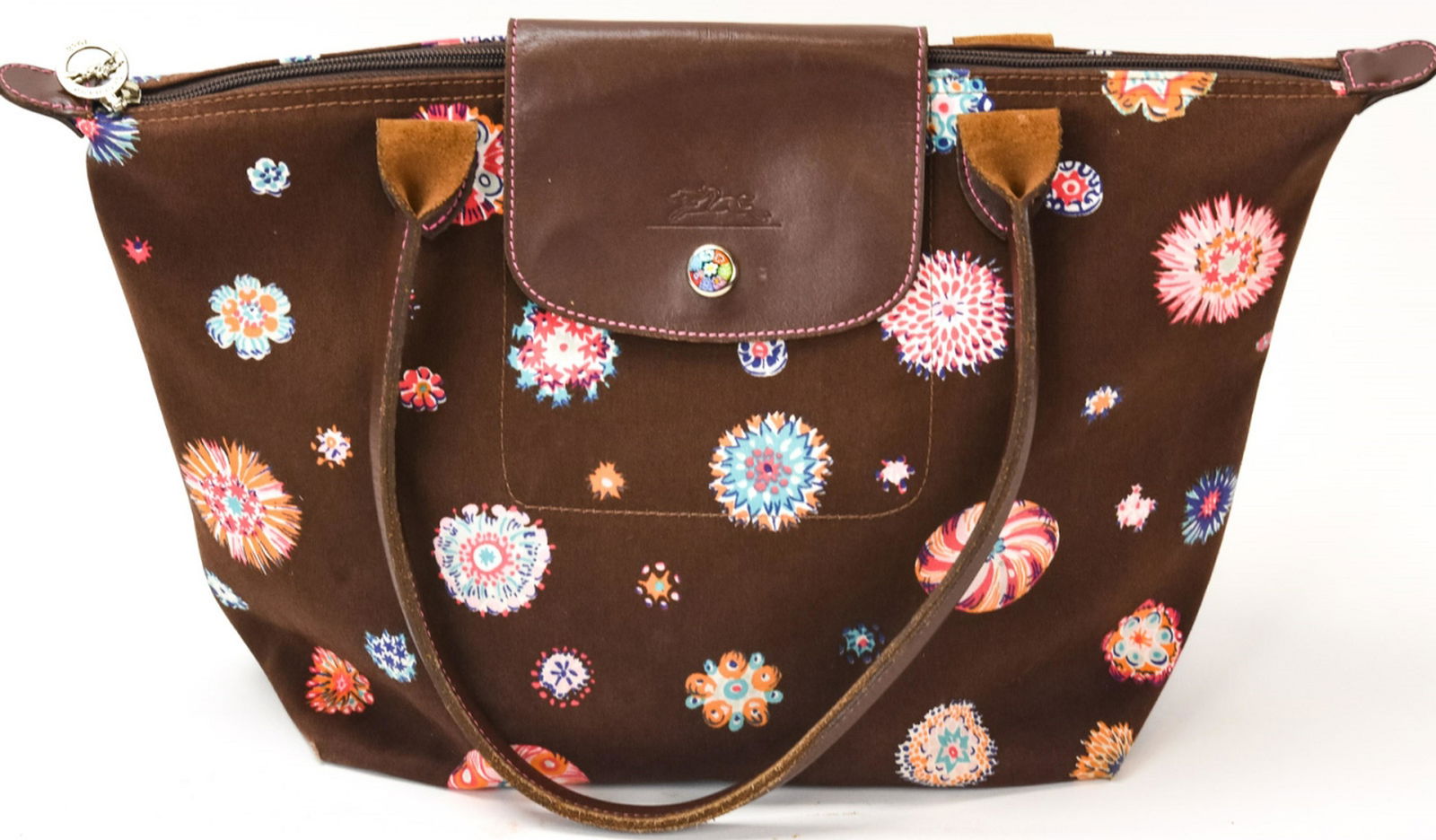 Longchamp Leather & Floral Motif Fabric Tote Bag (1 of 7)