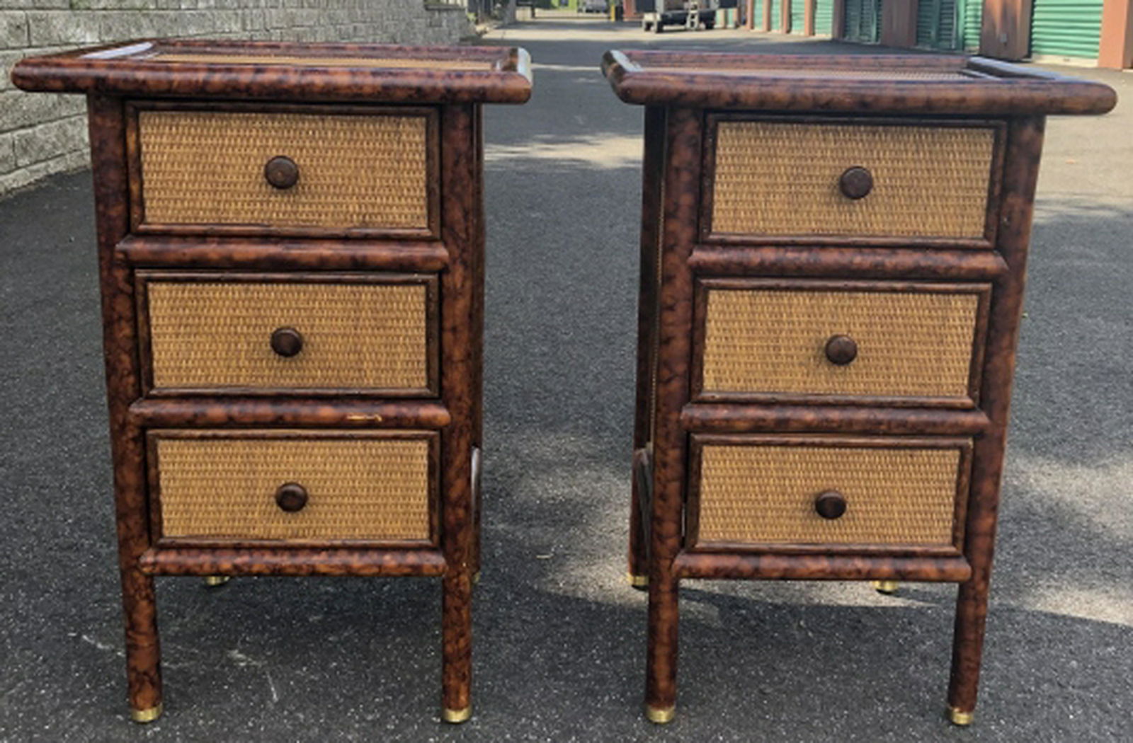 Plantation Style End Tables Burled Bamboo + Caned (1 of 5)