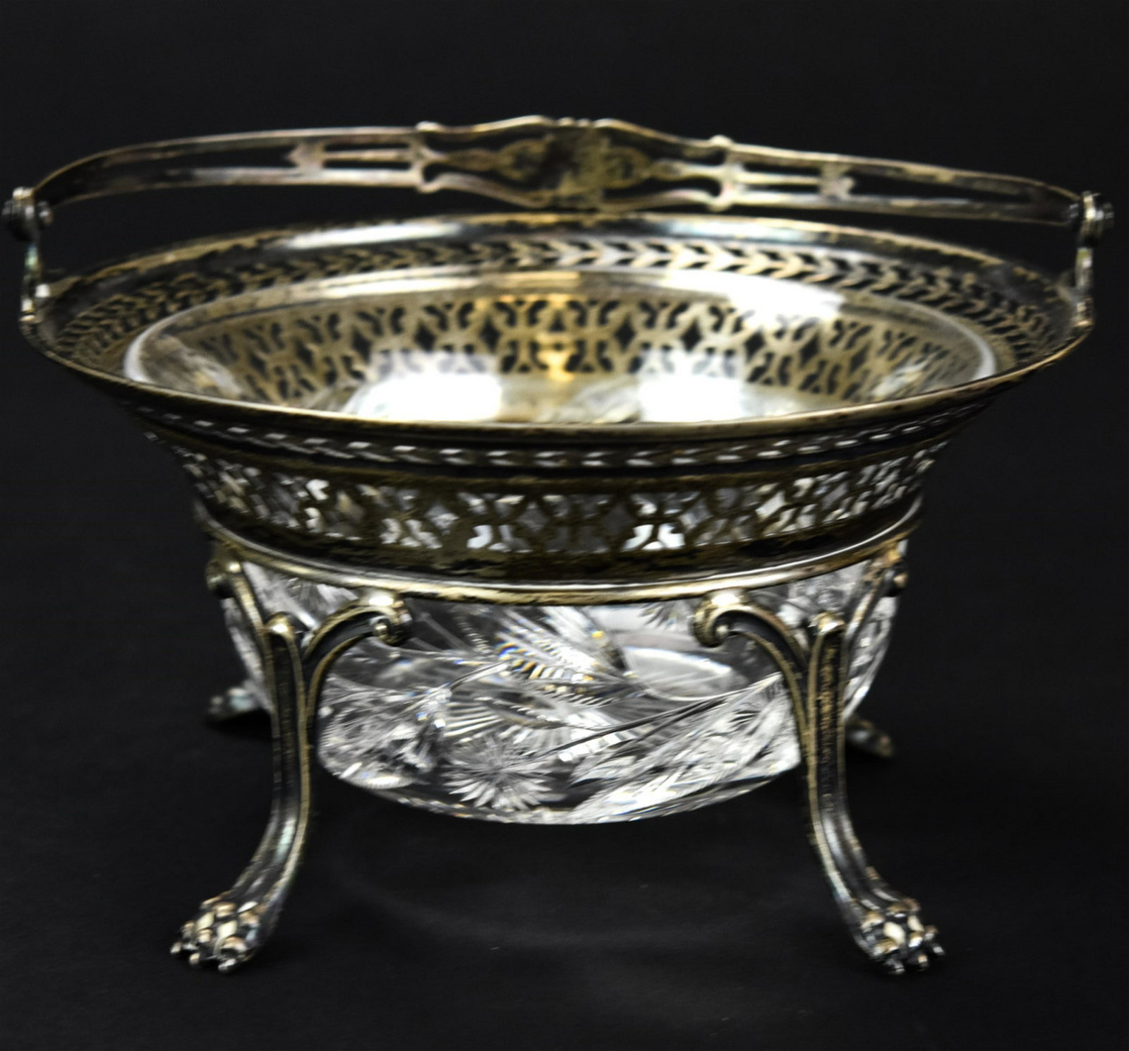 Antique Sterling Silver & Cut Glass Serving Basket (1 of 5)