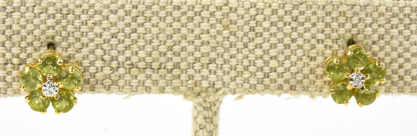 Pair 14kt Yellow Gold Peridot & Diamond Earrings (1 of 4)