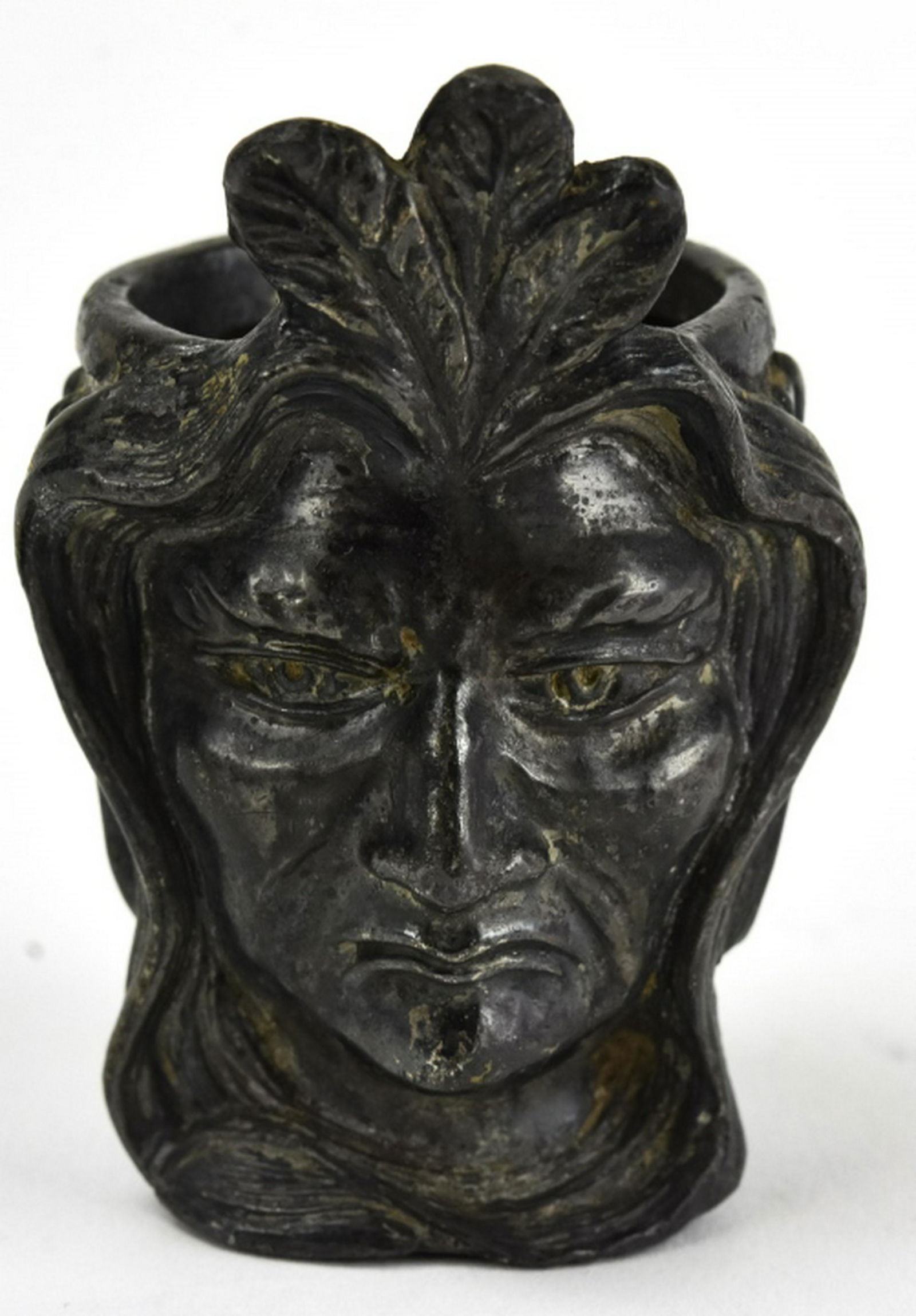 C1910 Art Nouveau Native American Toothpick Holder: Antique C 1910 Art Nouveau Native American Toothpick Holder. Measures 2.25 inches in height.