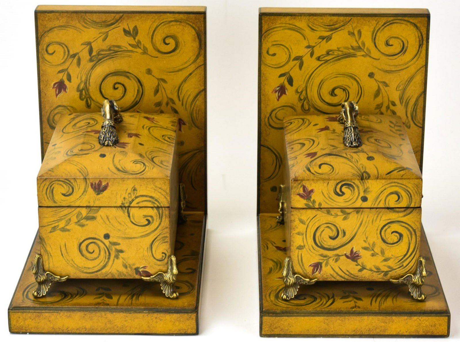Pair Large Hand Painted Bookends W Trinket Boxes (1 of 8)