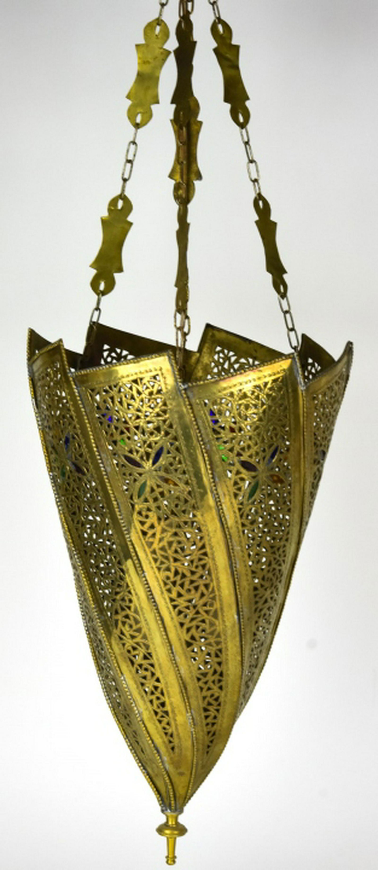 Gilt Metal Moroccan Style Chandelier Light Fixture (1 of 7)