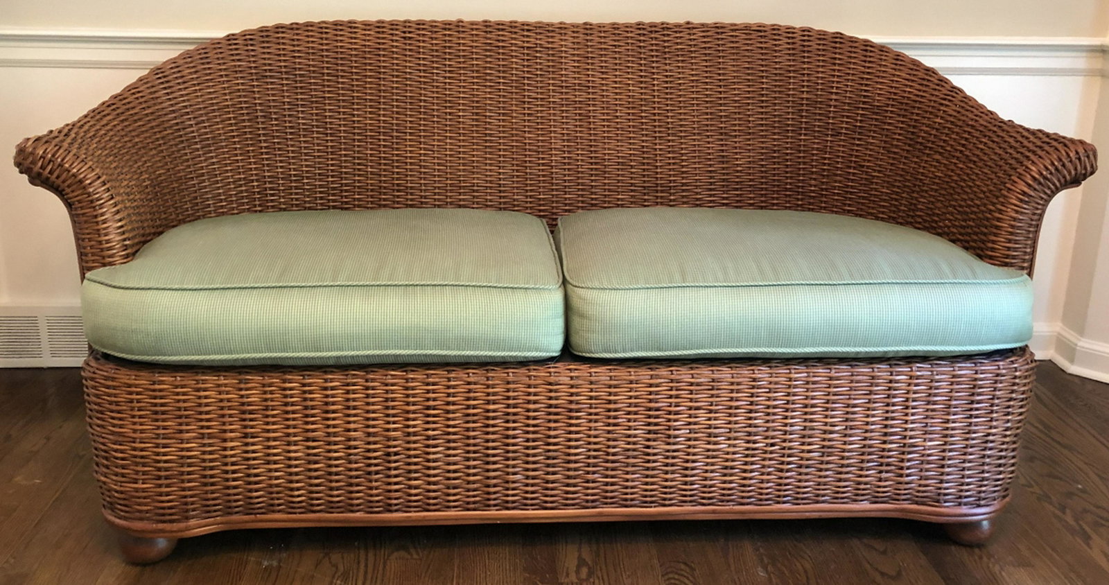 Palecek Woven Wicker Bamboo Upholstered Love Seat (1 of 6)