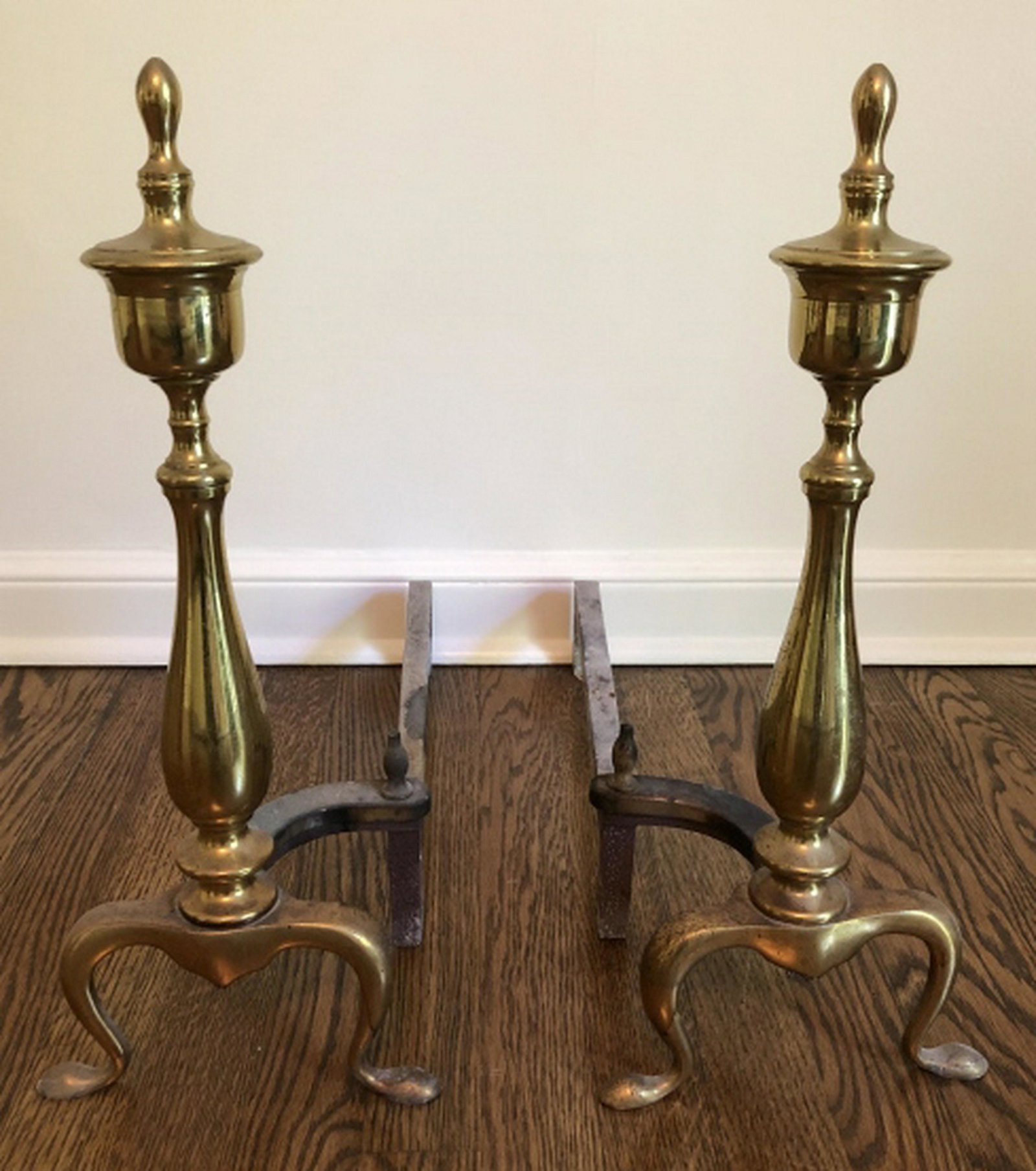 Pair Brass Fireplace Andirons (1 of 3)